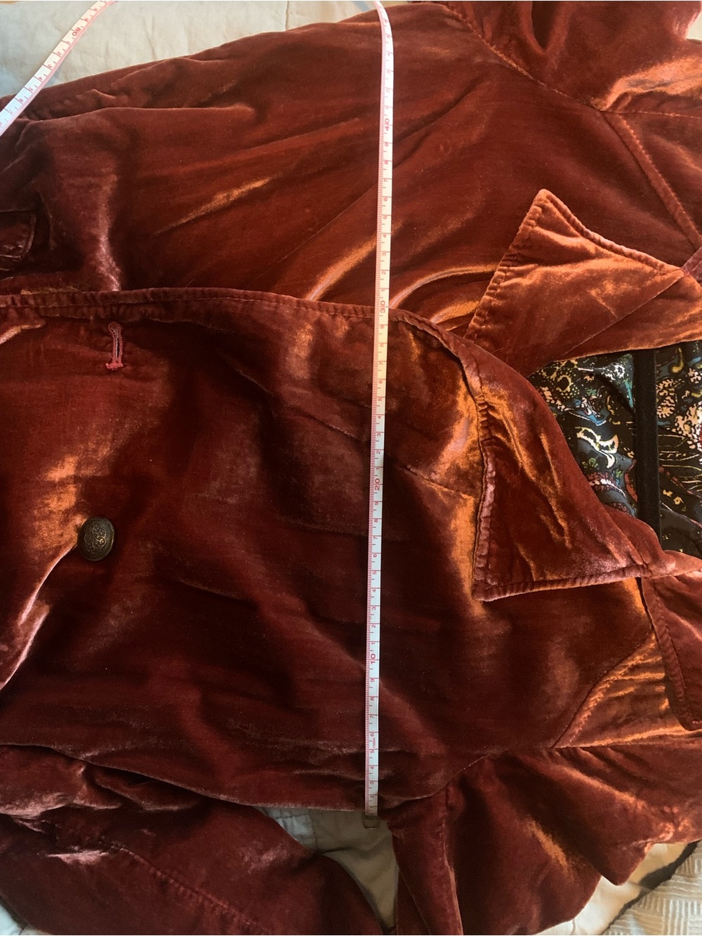 Free People Rust Red Velvet Trench Coat with Paisley Lining - Picture 10 of 14